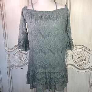 Faith & Flowers Lace Off  Shoulder 3/4 Length Sleeve Dress Size M